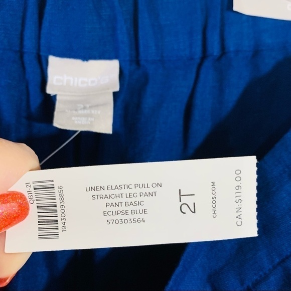 Chico’s NWT Linen Elastic Straight Leg Pull on Pants in Eclipse Blue Size 2T - Picture 9 of 11